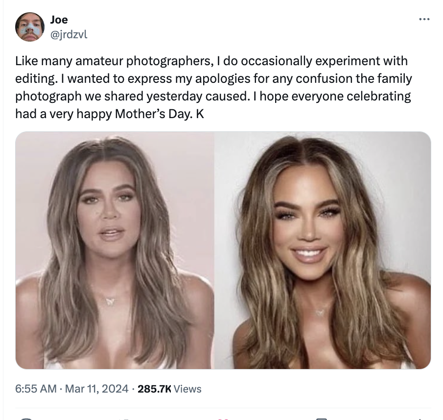 khloe kardashian photoshop - Joe many amateur photographers, I do occasionally experiment with editing. I wanted to express my apologies for any confusion the family photograph we d yesterday caused. I hope everyone celebrating had a very happy Mother's D
